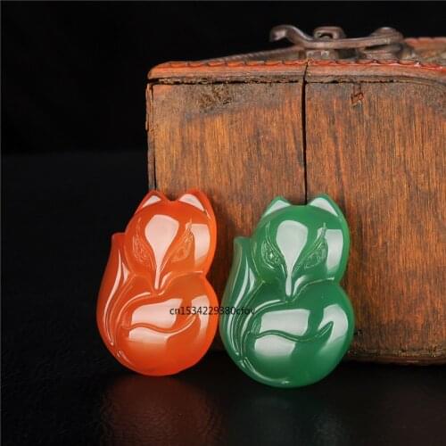 Natural Agate Chalcedony Fox Pendant Necklace Jadeite Chalcedony Amulet Fashion Jewelry Luck Gifts Women Sweater Chain