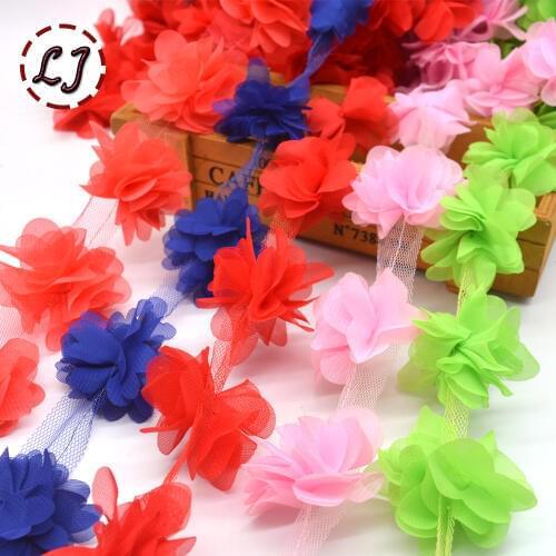 New fashion 24pcs/lot colorful 3D Chiffon Cluster Flowers Lace Dress Decoration Lace Fabric Applique Trimming Sewing Supplies