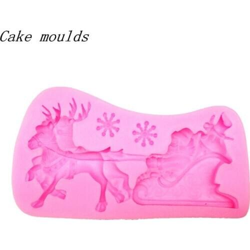 Wholesale Silicone mold K083 Santa Claus sleigh deer shape clay mold decoration fondant cake mold