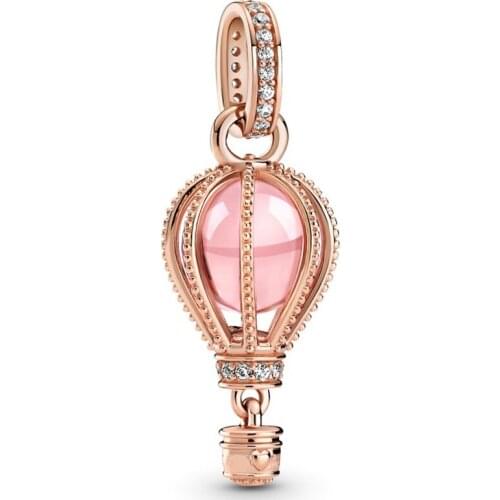 Original Sparkling Pink Hot Air Balloon With Crystal Pendant Beads Fit 925 Sterling Silver Charm Pandora Bracelet Diy Jewelry