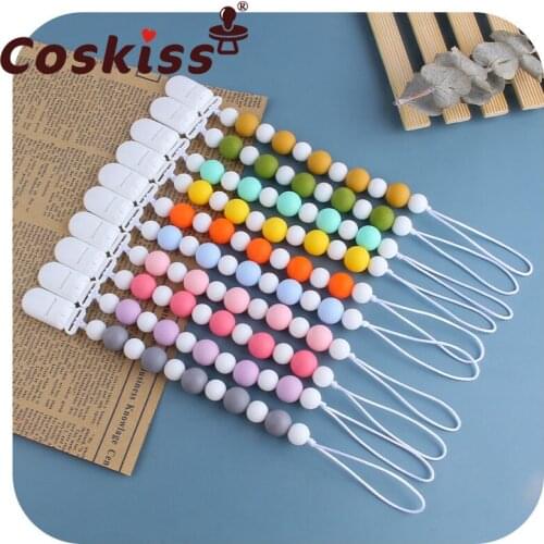 Coskiss Plastic Clip For Pacifier Holder For Nipples Infant Baby Teething Leash Strap Silicone Pendant Beads Clip Chain