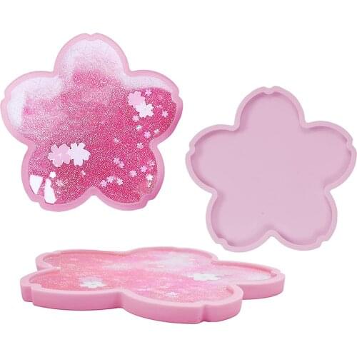 Funny Sakura Coasters for Drinks, PVC Cherry Quicksand Flash Coaster Cute Quicksand Blossom Water Cup Placemat for Home Decor