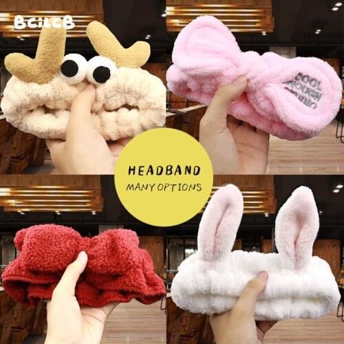 Soft Rabbit Coral Fleece Animal Ears Headband For Women Baby Girls Turban Wash Face Hair Holder Hairbands Cute Hair Accessories