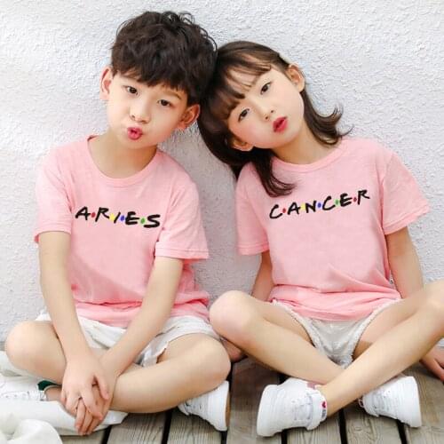 Simple 12 Constellation Letter Print Newborn baby T-shirt Baby Toddler Short Sleeve T-shirt Soft Loose Kids Pink Top 16269