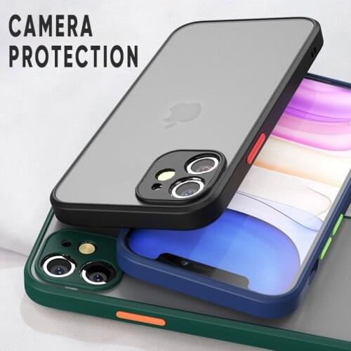 Shockproof Armor Matte Case For iPhone 12 11 Pro Xs Max X XR 8 7 6 Plus SE 2020 Luxury Silicone Bumper Clear Hard PC Cover Funda