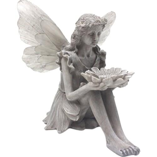 Realistic Fairy Statue Lawn Solar Light Angel Figurine Patio Porch Sculpture