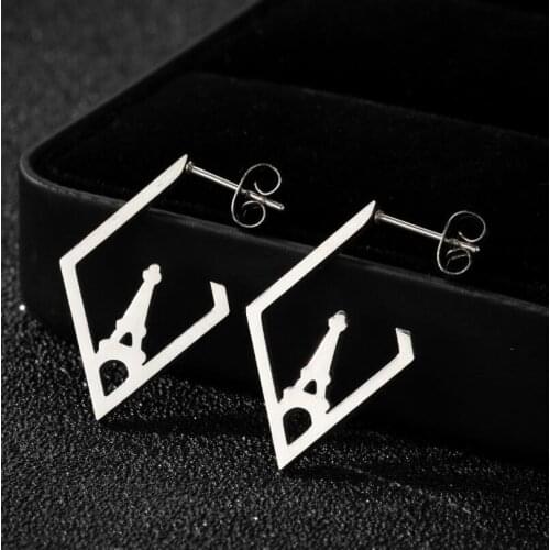 Retro Big Stainless Steel Eiffel Tower Earrings For Girl Geometrical Piercing French Style Building Shaped Earrings Pop Jewelry