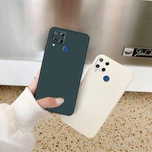 Luxury Straight Edge Square Liquid Silicone Phone Case For OPPO Realme C15 C12 C11 C17 Soft TPU Bumper Protective Back Cover