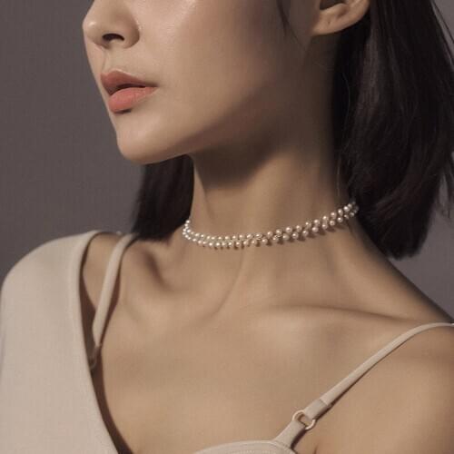 Hand-woven Freshwater Pearl Necklace Pull Adjustment Pearl Short Gilded Necklace Chocker Necklace for Women WAS10217