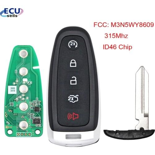 Smart Remote Start Smart Prox Key Fob Transmitter for Ford 5 Button 315MHz ID46 Chip FCC: M3N5WY8609 with HU101 small key