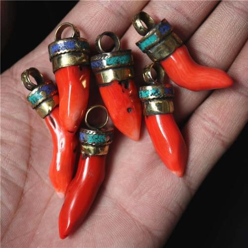 Mix Wholesale 10PCS Nepal Bamboo Coral Nuggets Chili Hot Pepper Pendants 30-60mm Free shipping TBP635