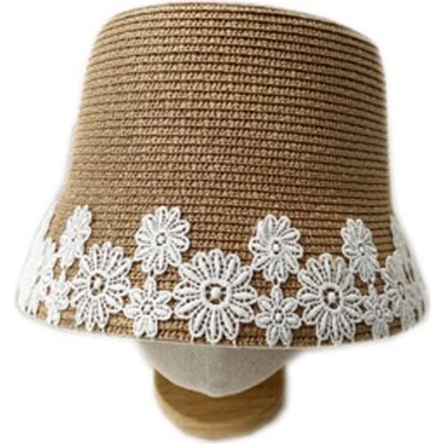 Summer New Breathable Straw Straw Straw Woven Bucket Hat Lace Sun Hat Summer Travel Visor Hat