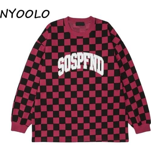 NYOOLO Harajuku Streetwear Vintage Plaid Long Sleeve Pullovers Oversized Sweatshirt Women Men Clothes Spring Autumn Hip Hop Tops