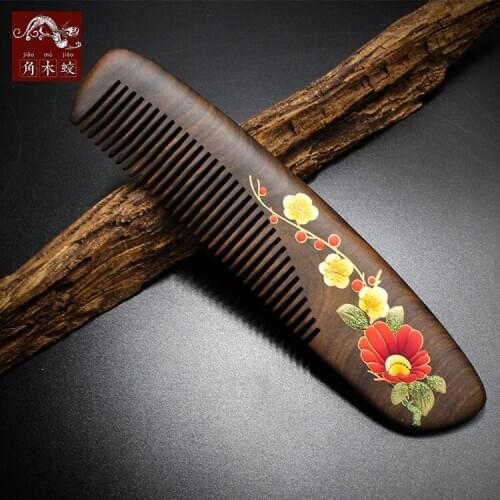 TOP END Authentic Natural CHACATE PRETO wooden comb high-quality hand-painted art fine tooth bag comb 757