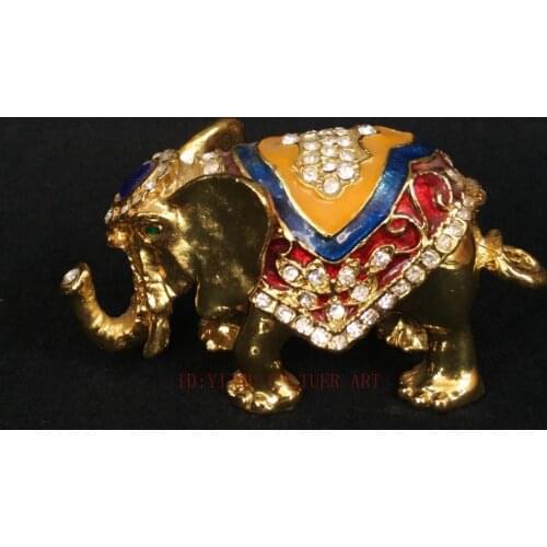 YIZHU CULTUER ART Collection China Cloisonne Carving Elephant Statue Beautiful Jewelry Storage Box