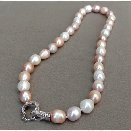 YYGEM natural Freshwater Pearl Pink Purple White Rice Pearl Choker Necklace cz pave clasp For Women Girl Jewelry Gift