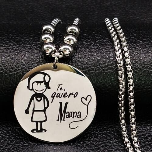MAMA Stainless Steel Chain Necklace Women Silver Color Long Statement Necklace Jewelry joyeria de acero inoxidable N18460S05