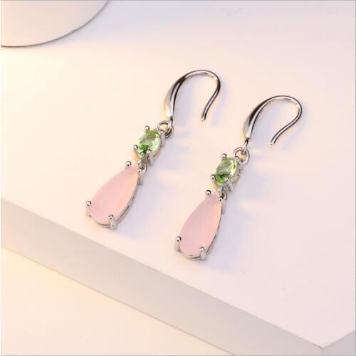 Everoyal New Arrival Girls Jewelry Silver 925 Earrings Vintage Crystal Pink Long Earrings For Women Lady Birthday Party Gift