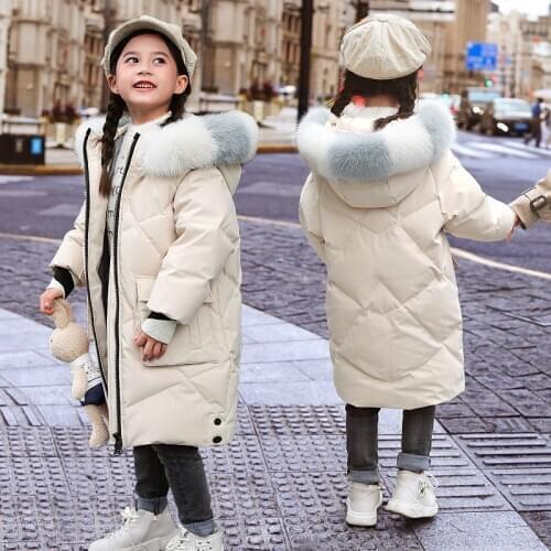 Girls Winter Down Parkas Teenage Kids Jackets Faux Fur Coats Hoodie Thicken Warm Students Children Snowsuit Outerwear 6 8 10 14T