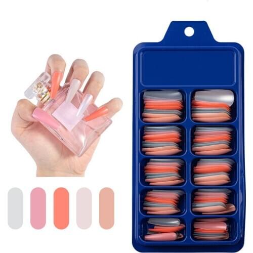 1 Box of 100Pcs Long Faux Nails Ballet Ballerina False Nails Tips Full Cover Coffin Fake Nails Manicure Acrylic Nail Art Tools