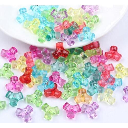 DIY Acrylic Colorful Clear Trident bead/Three branches diy loose beads 10mm with 2mm hole 100pcs y1463