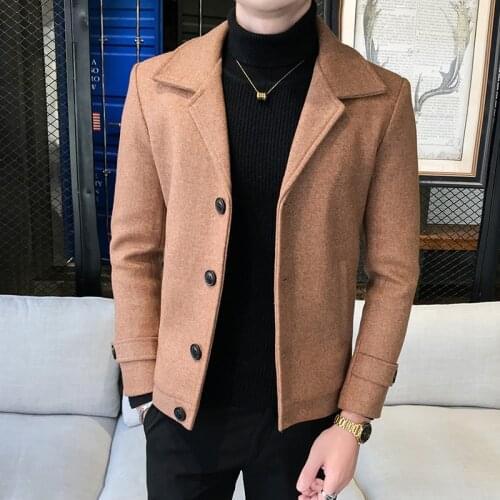 2021 Brand clothing Thicken Woolen Trench Coat business Male solid Overcoat high quality Jackets Tops Autumn Winter Men Casual