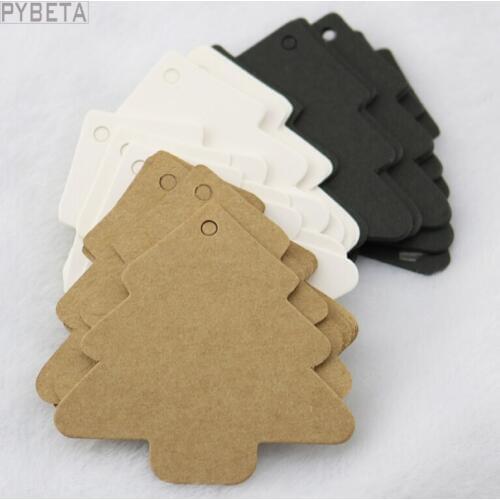 300pcs- 5.5*5.4cm Blank kraft paper Christmas tree tags DIY label hangtag with hole party decoration --- kraft black white color