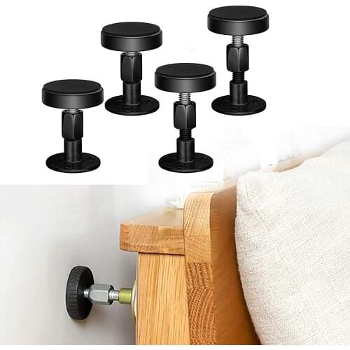 Adjustable Threaded Bed Frame Anti-Shake Tool, 4Pcs Headboard Stoppers, Bedside Anti Shake Tool for Beds Cabinets Sofas (Black)