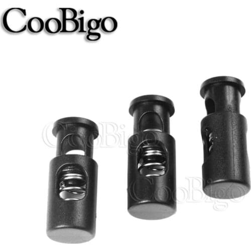 5pcs Black Plastic Cylinder Barrel Cord Lock Stopper Spring Toggle Clip for Garment Shoelace Backpack Bag Accessories