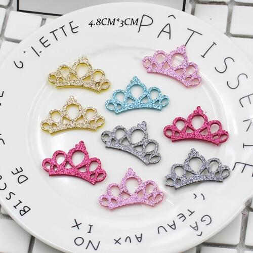 20Pcs 6color Glitter Leather Fabric Stick on Patches Crown Felt Applique for Craft Clothes DIY Hair Bow Scrapbooking Accessories