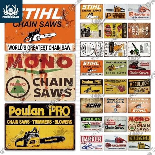 Putuo Decor Chain Saw Metal Sign Plaque Metal Vintage Tin Sign Wall Decor for Man Cave Decorative Plate