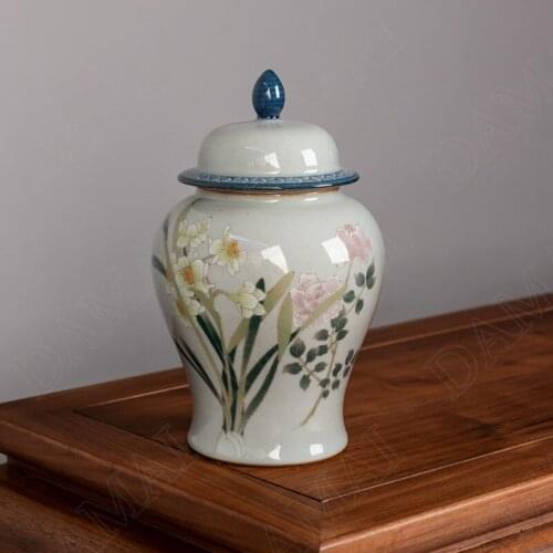 European Stoneware Vase Hand Painted Daffodil Coffee Table Tea Caddy Living Room Desktop Flower Vases Home Decoration Ornaments