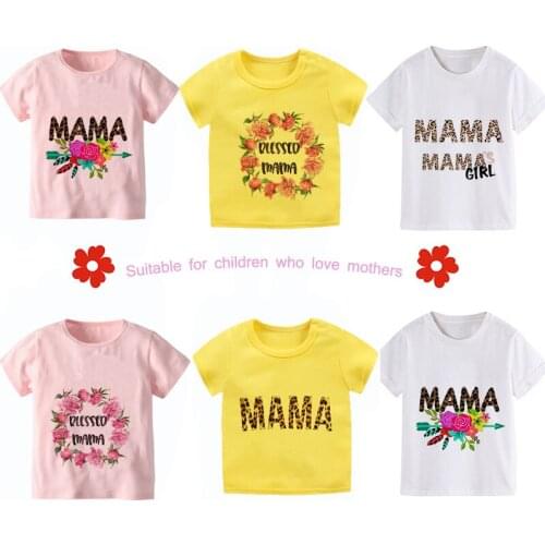 Girls Tops Children Clothes Novelty Mama Leopard Print Design Fashion T Shirt Kids Cartoon T-shirt All-match Three-color O-neck