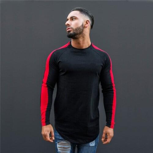 Spring Running T shirt Men Long Sleeve Fitness Rashgard Thin Gym Training T-shirt Cotton Patchwork Breathable Sports Clothing