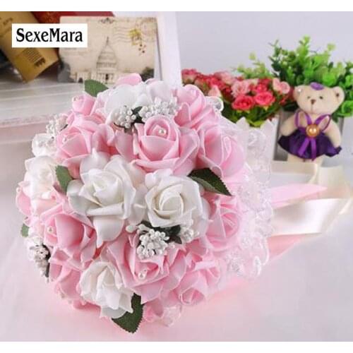 9 Colors Wedding Bouquet Bridal Bridesmaid Artificial Silk Rose Flowers with Lace Fake flowers Party Supplies Wedding Decoration