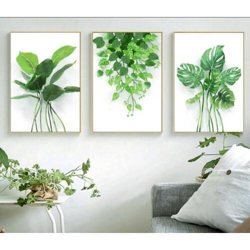 Plant Green Leaves Canvas Painting Art Print Poster Picture Wall Modern Minimalist Bedroom Living Room home Decoration