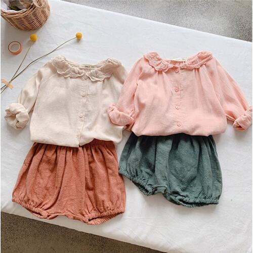 Sweet newborn baby clothing set Spring autumn cotton linen long sleeve shirt+shorts suit for toddler girls outfits children suit