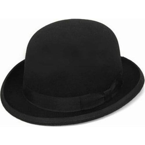 Wool Brown Bowler Hat luxury felt billycock hats for men with belt rolled brim casquette