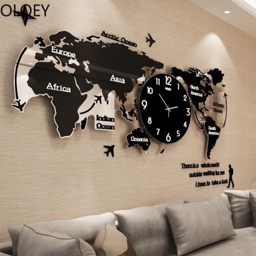 Creative World Map Large Wall Clock Modern Design Acrylic 3d Clocks Wall Home Decor Living Room Office Silent Wall Watch