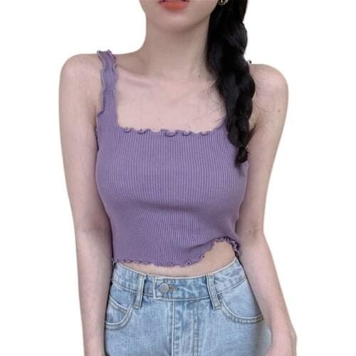 Summer Women Camisoles Sexy Korean Style Short Stringy Solid Color Knit Bottoming Tank Tops