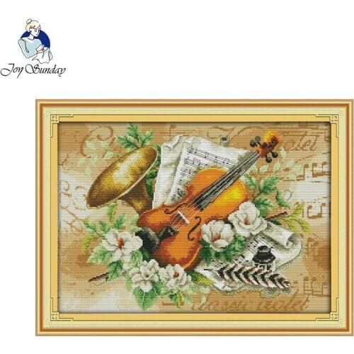 Joy Sunday Flowers And The Violin Cross Stitch Kits Music 14CT 11CT Embroidery Pattern Sewing DIY Handmade Needlework Decoration