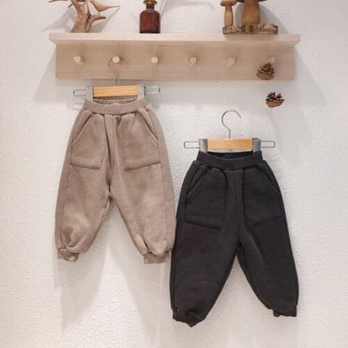 2021 Winter New Casual Pants For Boys And Girls Korean Version Of Pure Color Fleecy Cotton Baby Sports Pants