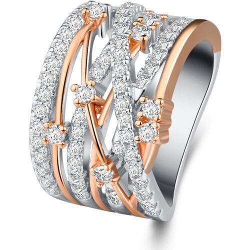 Hollow Pattern Rose Gold Wedding Ring for Women Two-tone Micro-inlaid Simulation Ring Jewelry Engagement Love Rings