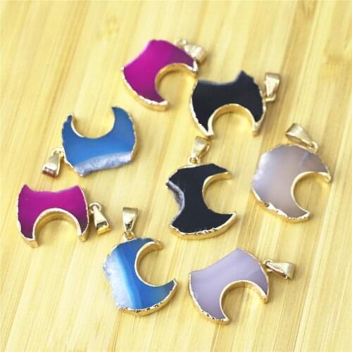 Moon Shape Agates Charm Pendant Natural Stone Jewelry Pendant Jewelry Making DIY Necklace Earring Accessories
