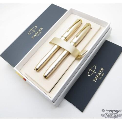 Parker Urban Premium Lame Gold Fountain Pen + Roller Pen | İsme Special Pen | Gift Pen