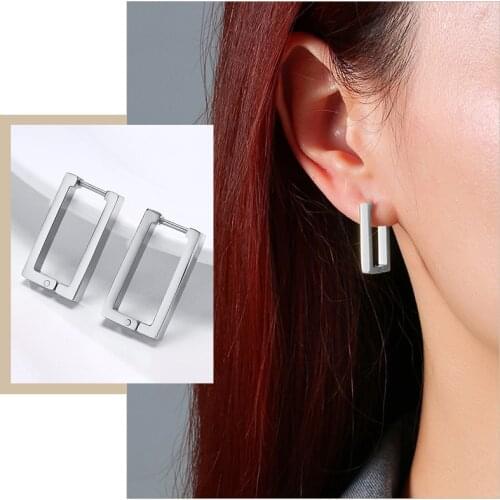 Women Chic Geometric Hoop Earrings, Minimalist Square Rectangle Huggie, Elegant Lady Female Party Ear Clip Jewelry