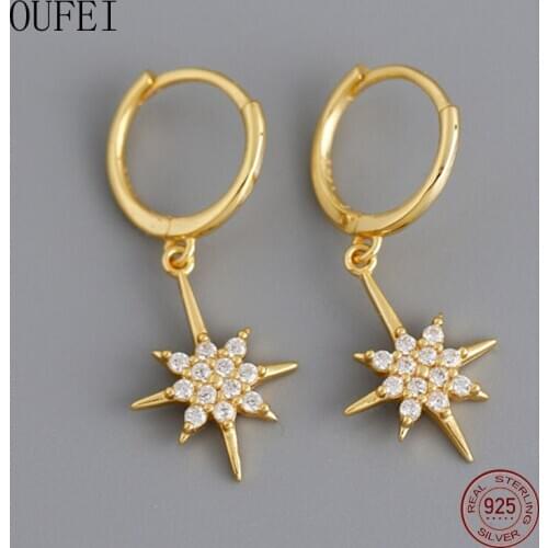 Star Drop Earring 925 Sterling Silver For Women Zircon Rhinestone Fashion Fine Earrings Round Silver Jewelry Luxury Accessorie