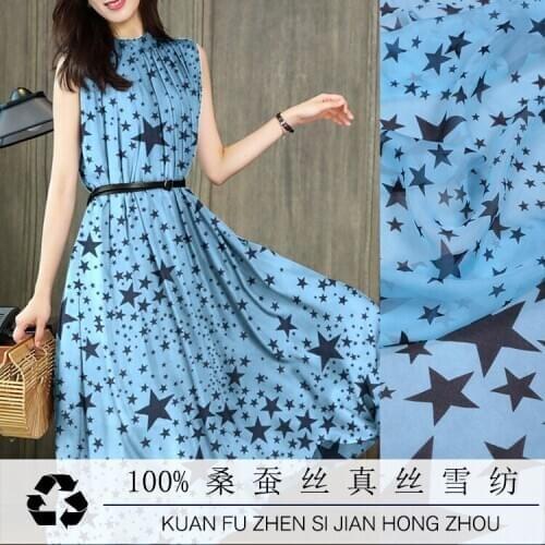 Bright Starry Sky Printed Silk Chiffon Fabric Thin Mulberry Silk Dress Fashion Scarf Silk Fabric