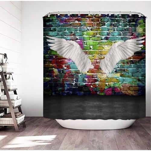 Angel Wing Shower Curtains 3D Printing Childrens Bathroom Decor Waterproof Bath Curtain Guitar Polyester Fabric with Hooks