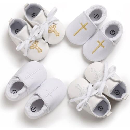 White Newborn Baptism Shoes Christening Golden Cross Infant Toddlers Shoes Baby Boys Girls Slip-on Soft Sole Shoes for Kids